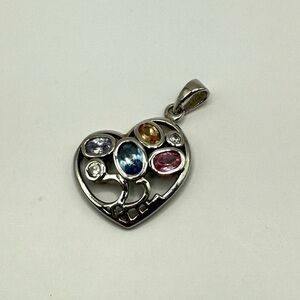 Silver Heart Pendant with Multicolor Stones 925